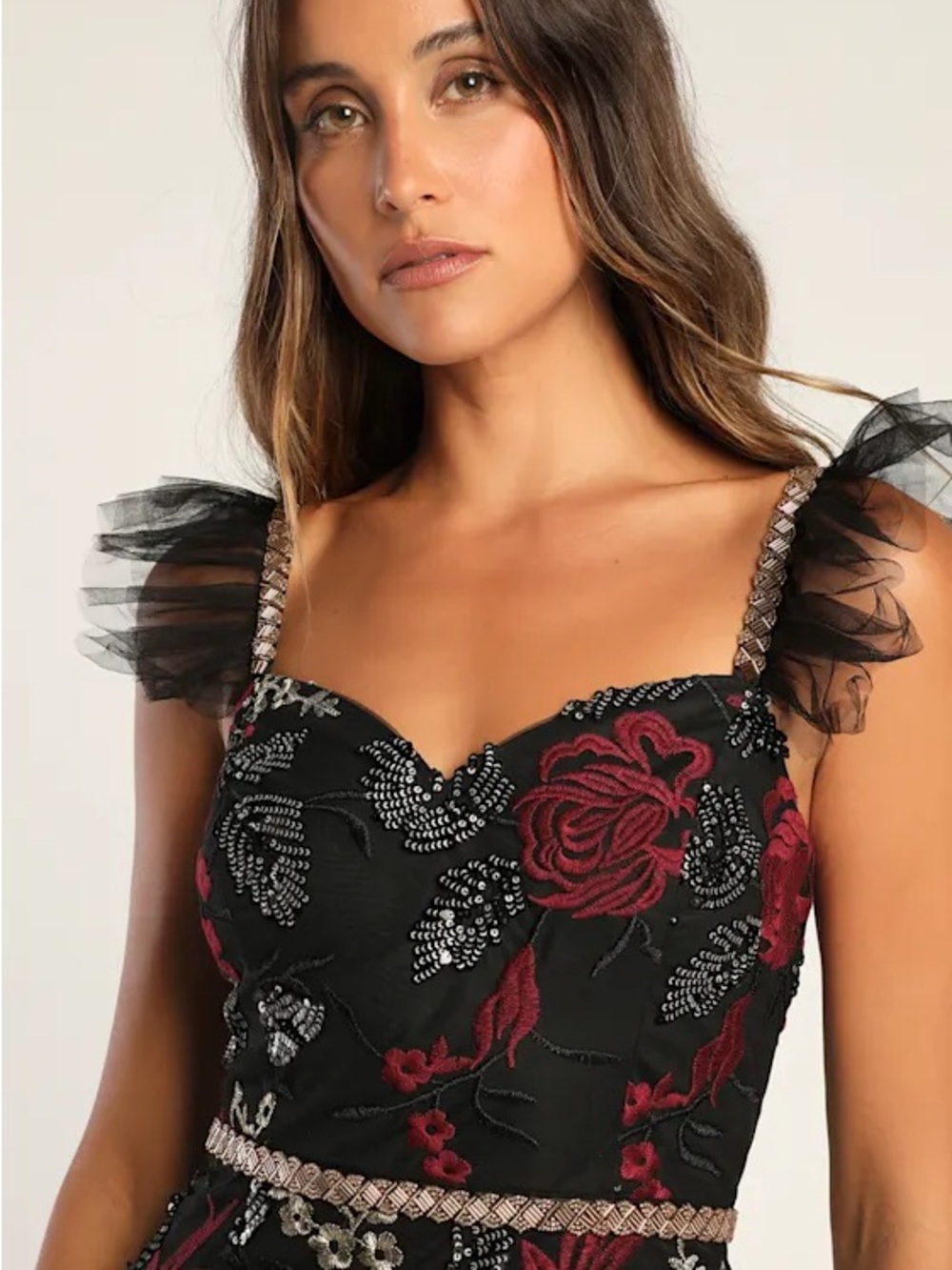 Lulu's Show Stopper Black Embroidered Sequin Bodycon Midi Dress - Picture 2 of 6